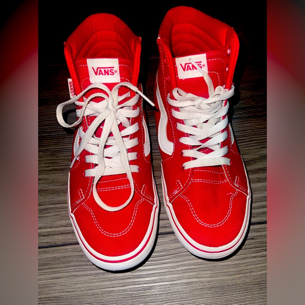 Super cute red vans high top has been previously born several time